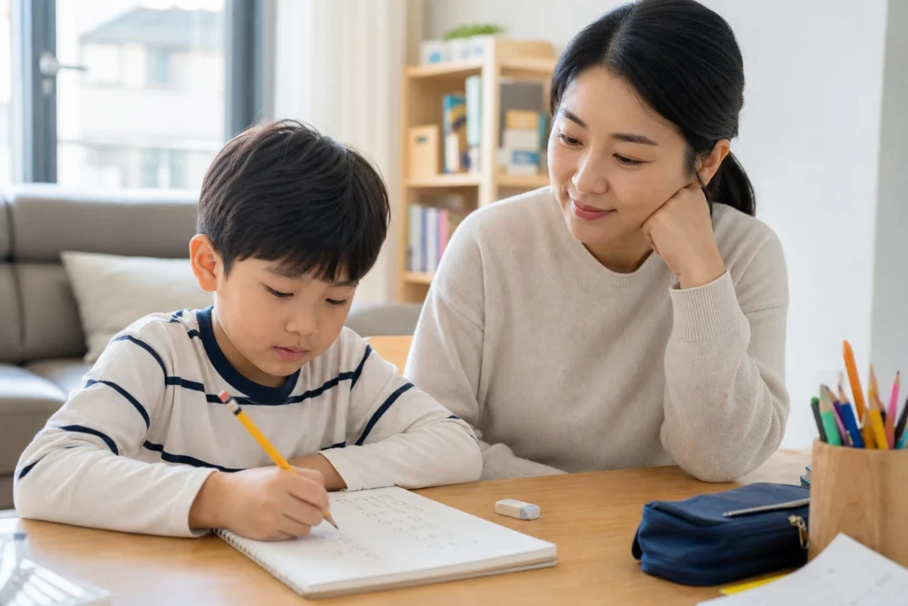 수학 과외 비용 학습 과정을 점검하는 모습