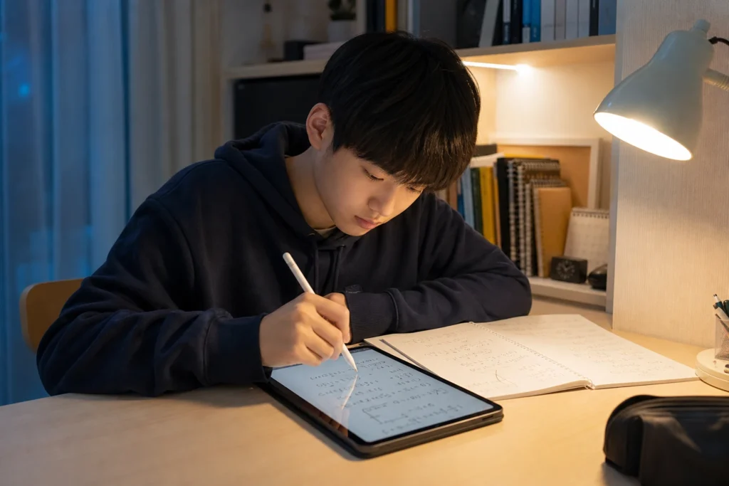 수학 학원 선택 기준 실천 방법을 정리하는 장면