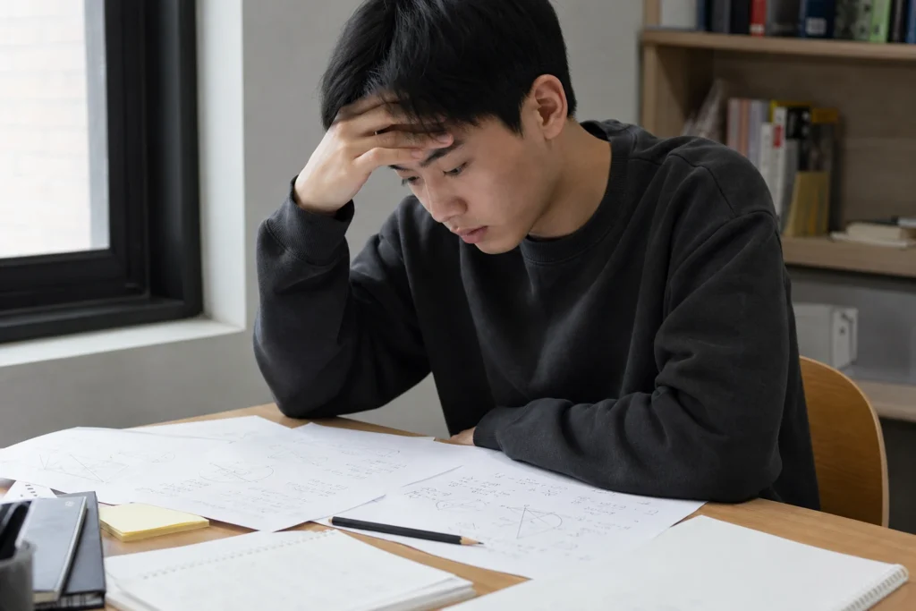 수학 선행학습 학습 과정을 점검하는 모습