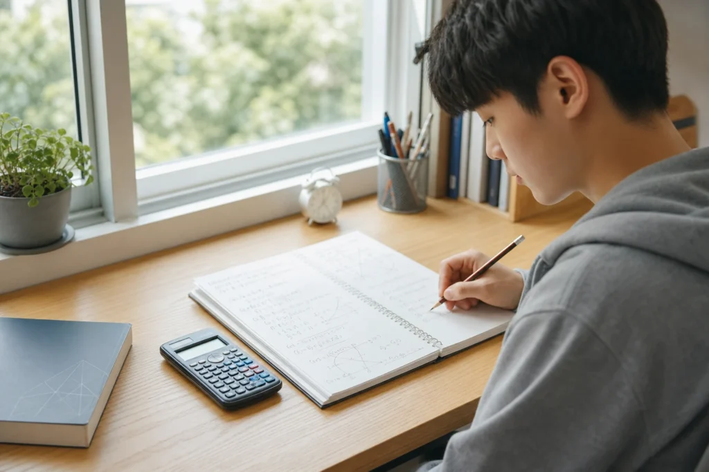 수학 문제 안 풀릴 때 실천 방법을 정리하는 장면