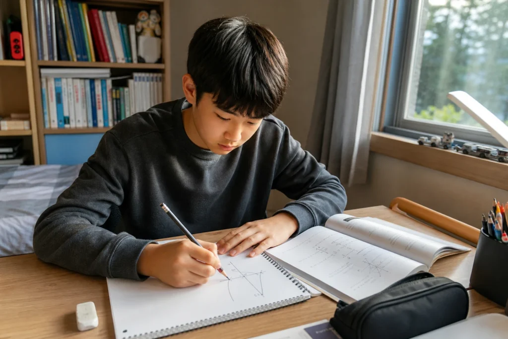 수학 학습 방법을 살펴보는 장면