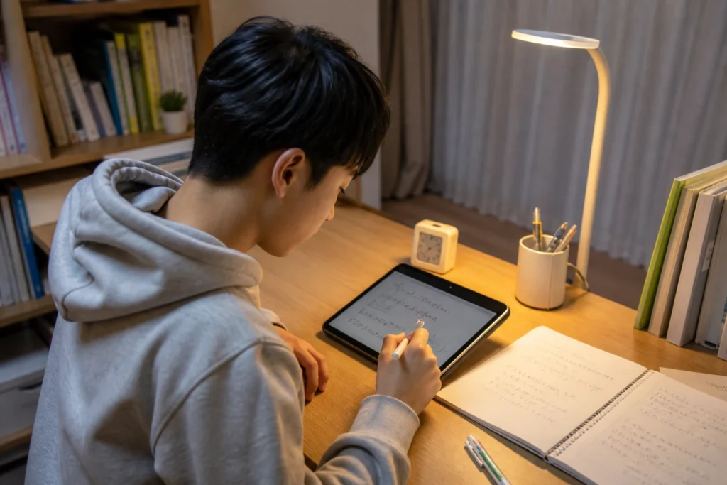 수학 선행학습 실천 방법을 정리하는 장면